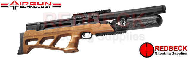 The AGT Vulcan 3 Bullpup Walnut 500 PCP Air Rifle comes with a 500mm long barrel. Shown in an angled view.