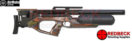 AirMaks Krait L air rifle forest laminate airgun shown from left hand side view.