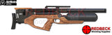 AirMaks Krait L air rifle. Walnut airgun shown from left hand side view.