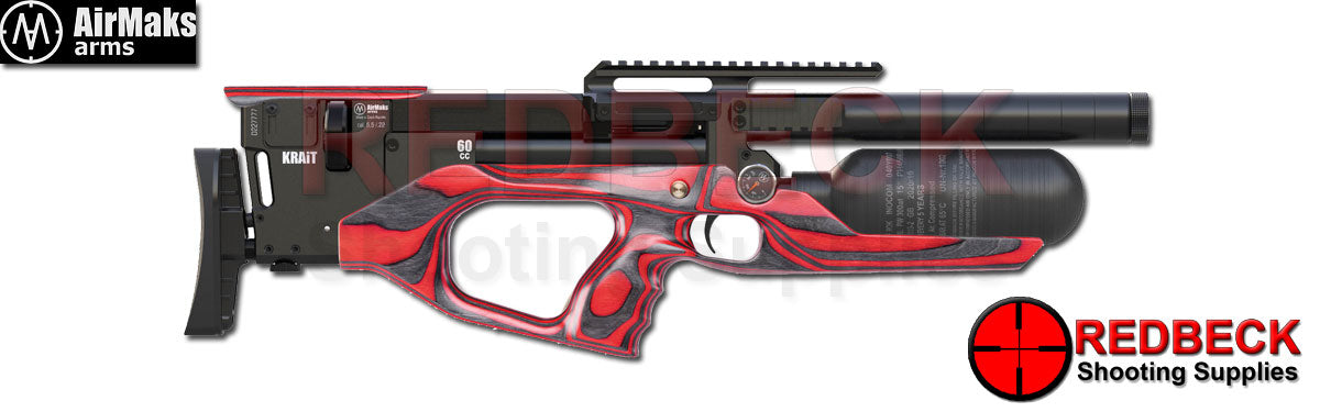 Airmaks Krait Airgun shown from the right hand side with red laminate stock