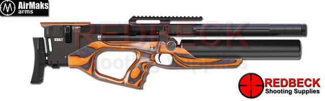 Air Maks Krait T L air rifle shown from the right hand side with orange laminate stock