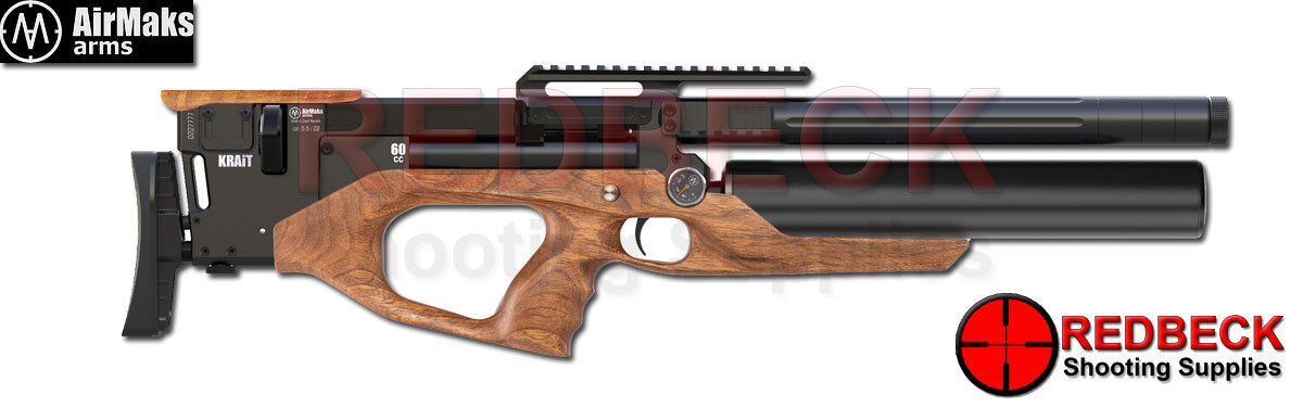 Air Maks Krait T L air rifle shown from right hand side with walnut stock