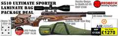 Air Arms S510 Ultimate Sporter non regulated in laminate stockpackage deal includes a Air Arms Silencer, Hawke 3-12x50 AO IR Scope, Match Mounts, Fill Valve, Pellets, Targets and Air Rifle Bag.