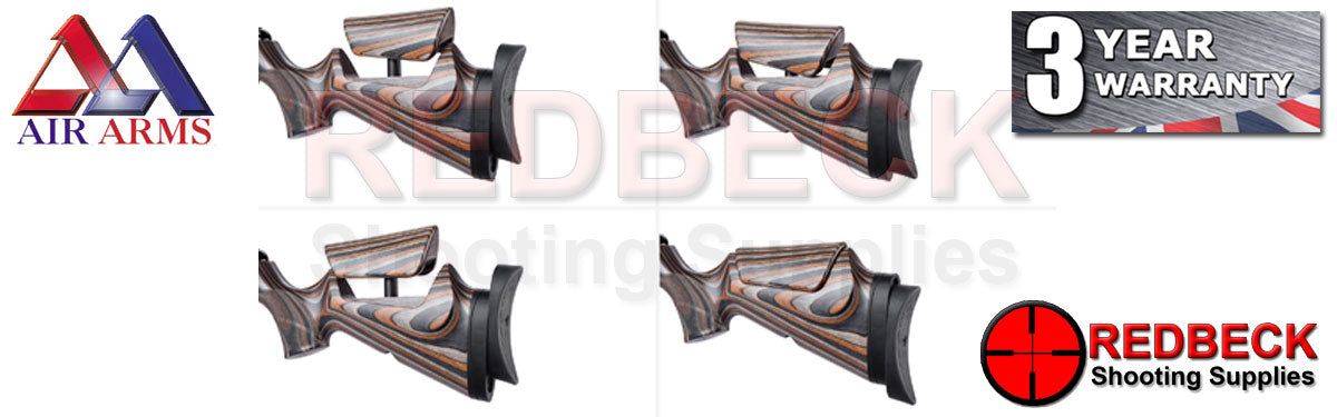 Air Arms TX200 Ultimate Springer Air Rifle with Laminate adjustable stock. The image shows the stock cheek piece in different positions.