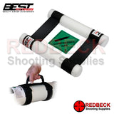 Airgun carry strap and anti roll bar with compressed gas sticker for carbon airgun filling bottles.