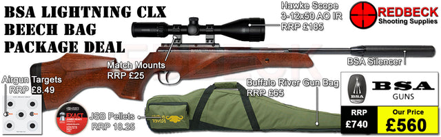 BSA lighting CLX beech break barrel air rifle in package deal including Hawke scope, bag, pellets and targets