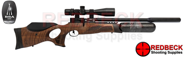 BSA R12 CLX Pro Air Rifle with Walnut Thumbhole Stock with the latest 480cc carbon fibre bottle.