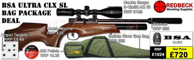 BSA Ultra CLX Side lever Air rifle Airgun bag package deal with Hawke 3-12x50 scop, A silencer, Gun bag, Targets and pellets