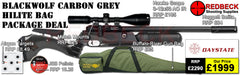 Daystate Black Wolf Carbon Grey Hi Lite Bag Package Deal features a huggett belita, Hawke 3-12x50, Buffalo river gunbag, targets, pellets and match mounts