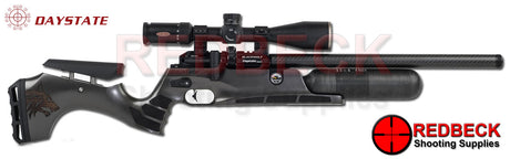 Daystate Blackwolf air rifle with carbon grey stock and carbon bottle shown from the right hand side