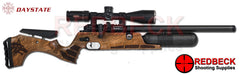 Daystate Blackwolf air rifle with walnut stock and carbon fibre bottle shown from the right hand side