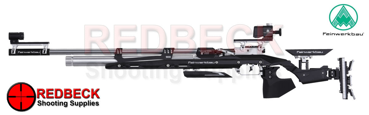 Feinwerkbau Model 900 Aluminium Black Target Air Rifle shown from the left hand side.