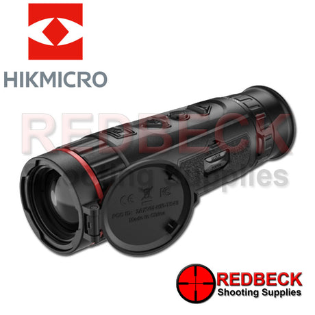 Hik Micro Falcon FH25 thermal monocular front view with open lens cap