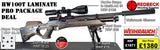 HW100 T LAMINATE AIR RIFLE PRO HARDCASE PACKAGE DEALS INCLUDES AIRGUN HAWKE 3-12X50 AO IR MSCOPE, MATCH MOUNTS, BIPOD, BIPOD STUD, HARDCASE, PELLETS AND TARGETS.