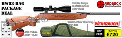 Weihrauch HW98 package deal including Hawke 3-12x50 AO IR scope, match mounts, buffalo river bag, pellets and targets