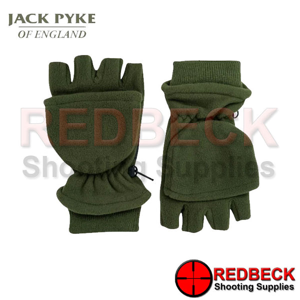 The Jack Pyke Fleece Shooters Mitts top flap easily converts the fingerless mitts into full mitts. On the palm we added faux leather for improved grip and additional friction protection. The gloves are made of lightweight fleece to keep your hands warm comfortable