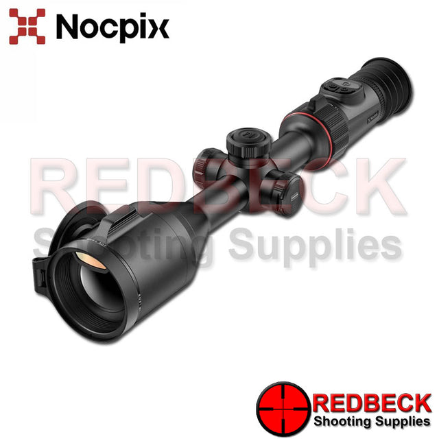 NOCPIX ACE S60R thermal rifle scope with LRF shown from the left hand side