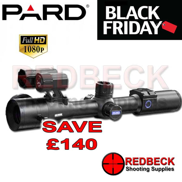 PARD DS35 WITH LRF NIGHT VISION RIFLE SCOPE SHOWN AT AN ANGLE WITH IR AND LASER RANGE FINDER. SHOWN ON BLACK FRIDAY DEAL WITH OVER £140 OF RRP.