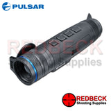 Pulsar Telos XQ35 thermal imaging monocular shown from the top