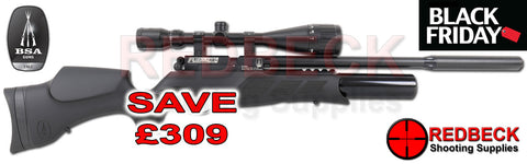 BSA R12 CLX Bolt Action Black Edition Stock Air Rifle shown from left hand view. Black Friday Deal