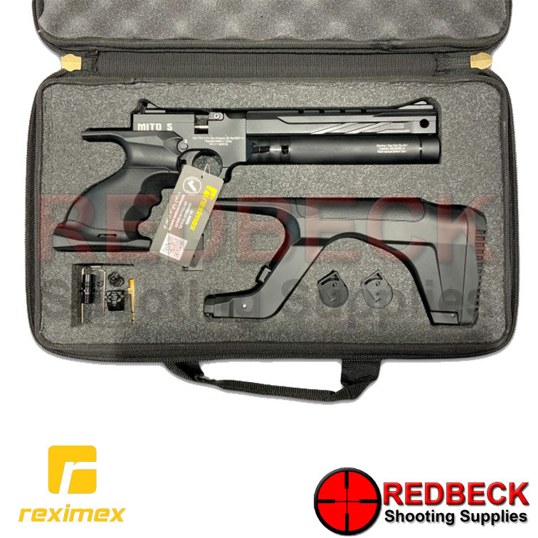 Reximex PCP Air Pistol shown in it's carrying case.