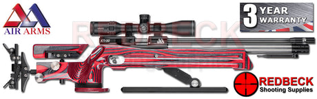 The Air Arms XTi-50 HFT Hunter Field Target air rifle is a purpose-designed, ultra-high specification, Hunter Field Target competition airgun. Shown here in an right hand view with red laminate stock.