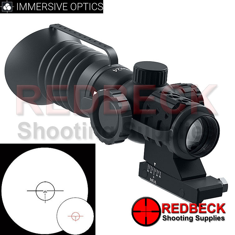 Immersive Optics 5x24 Prismatic Scope Rapid Mill Dot Reticle, reticle design showing.