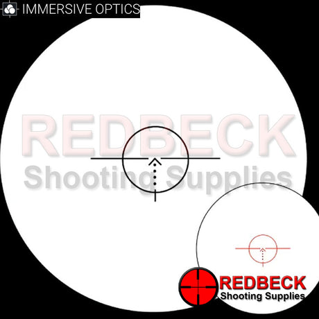 Immersive Optics 5x24 Prismatic Scope Rapid Mill Dot Reticle, reticle design close up.